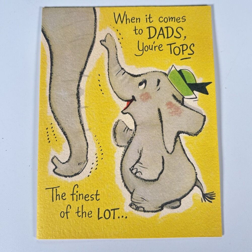 Vintage Gibson Birthday Card Dad Anthropomorphic Elephant Cartoon Lick Fighting
